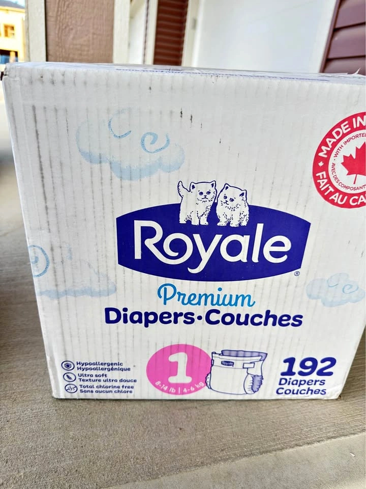 Royale Premium Diapers - Size 1 (192 Count) - Brand New