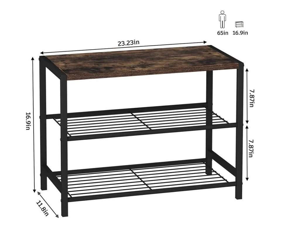 3-Tier Industrial Shoe Rack Bench - photo 2