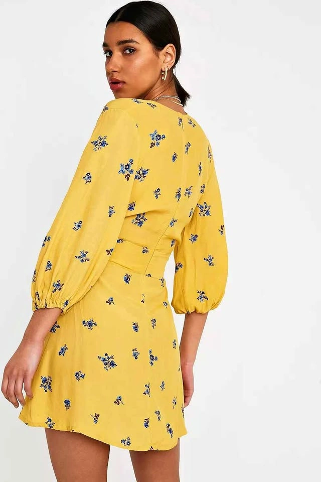 Faithfull The Brand Yellow Floral Mini Dress