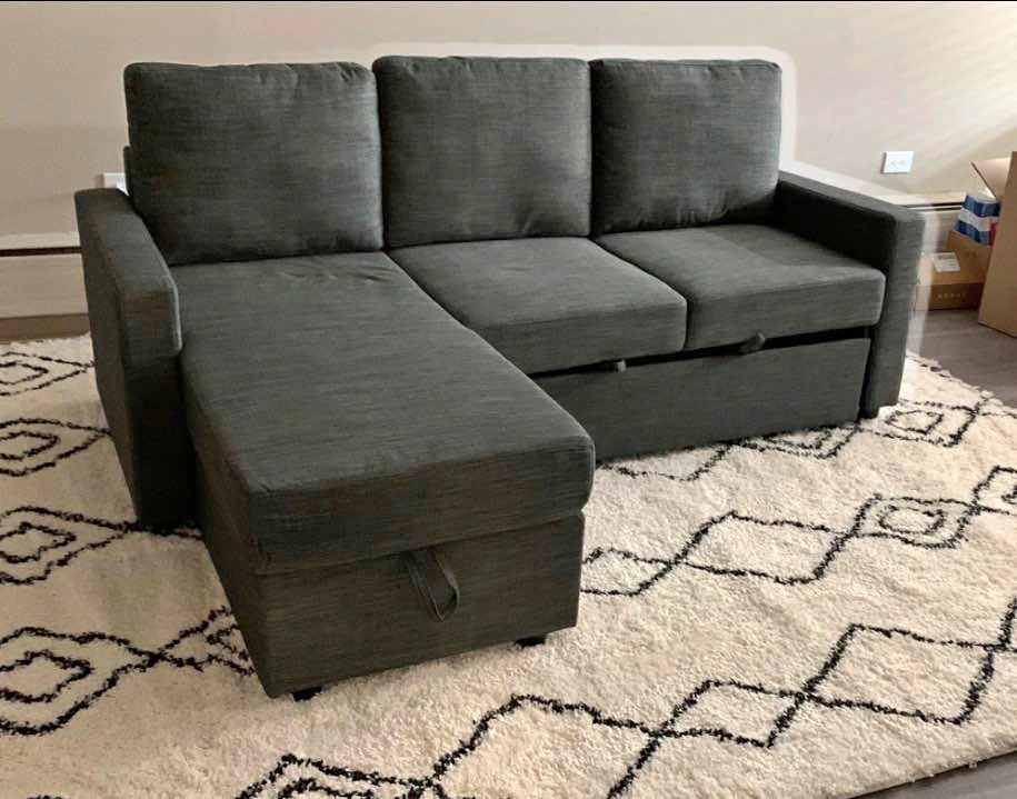 Sectional couch with storage and bed