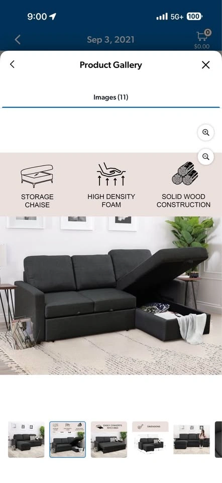 Sectional couch with storage and bed - photo 3