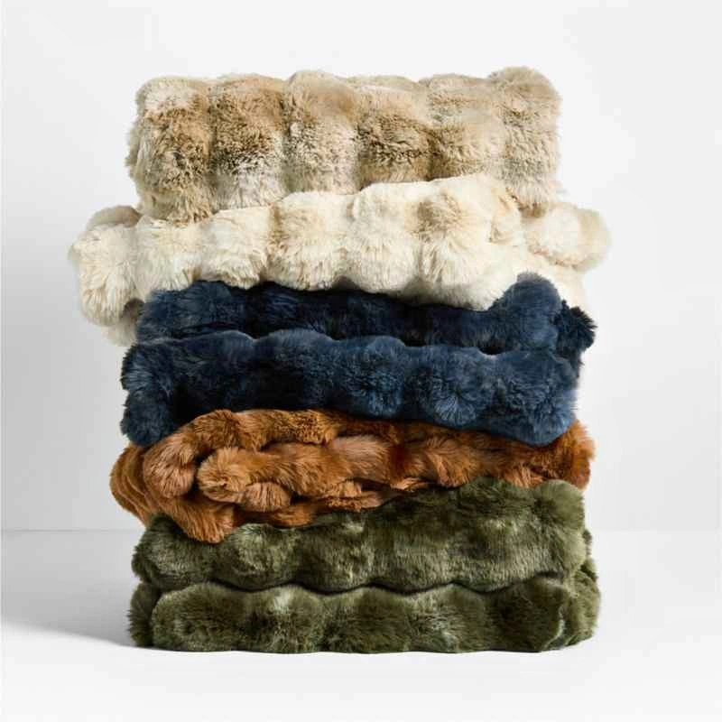 Indigo Blue Faux Fur Plush Sherpa Blanket Throw