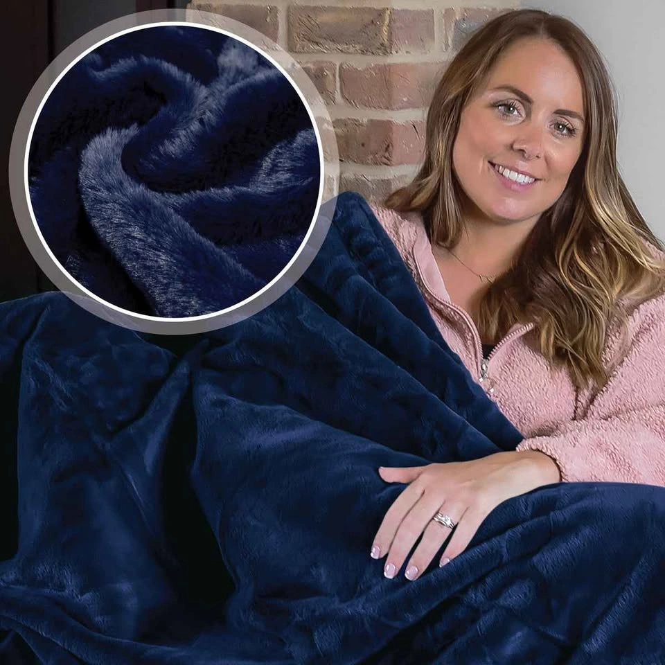 Indigo Blue Faux Fur Plush Sherpa Blanket Throw - photo 2