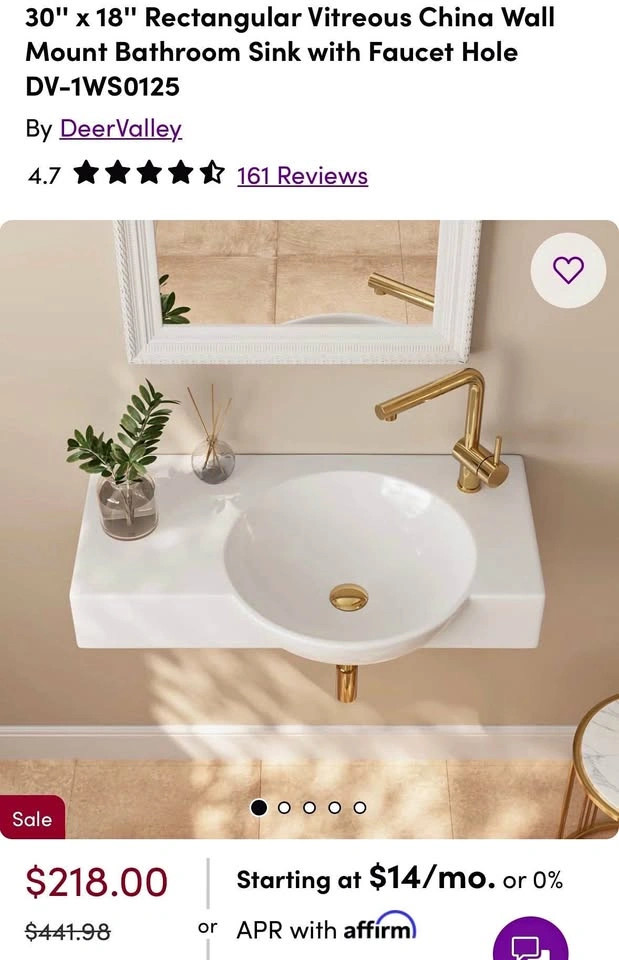 30" x 18" Rectangular Vitreous China Wall Mount Bathroom Sink