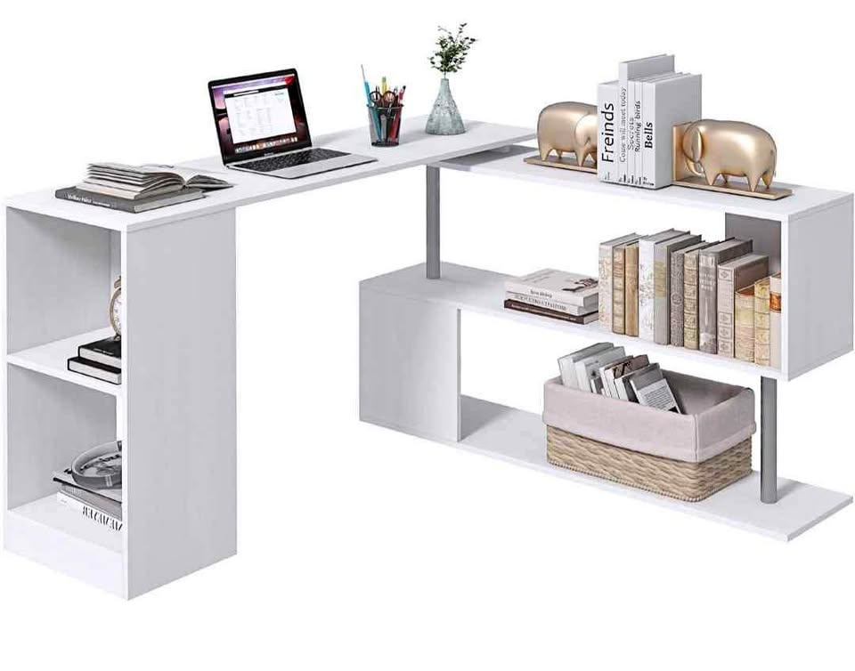 L-Shaped 360° Rotating Desk/Bookcase