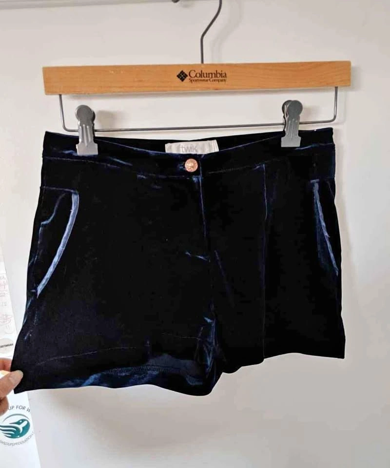 Twik High-waisted Blue Velvet Shorts Size Medium