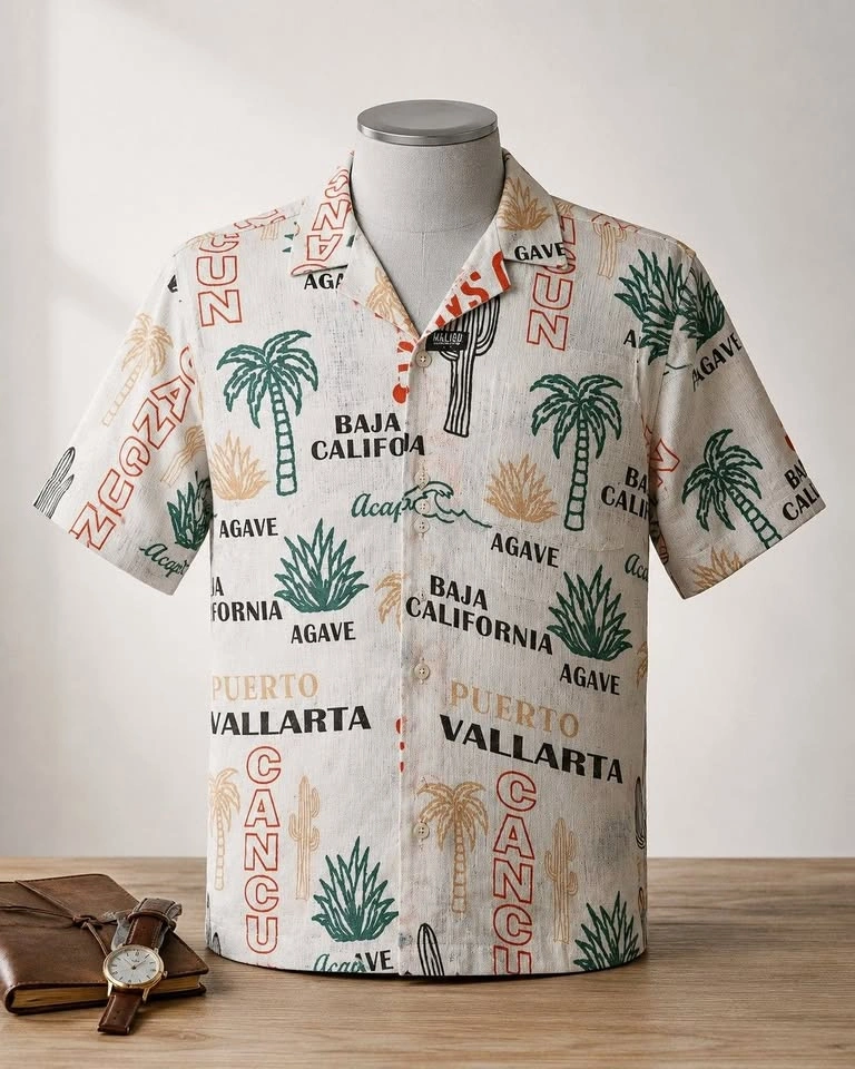 Malibu Men's M Short Sleeve Tropical Graphic Print Button-Up