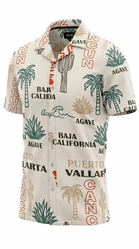 Malibu Men's M Short Sleeve Tropical Graphic Print Button-Up - photo 2