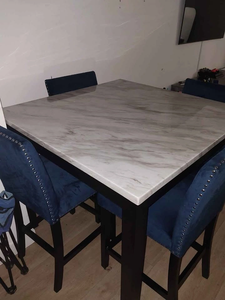 Dining Table with Blue Suede Rhinestone Chairs - photo 2