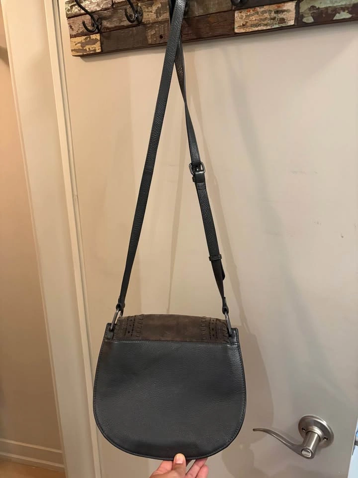 Dark gray crossbody bag with suede-like flap - photo 2