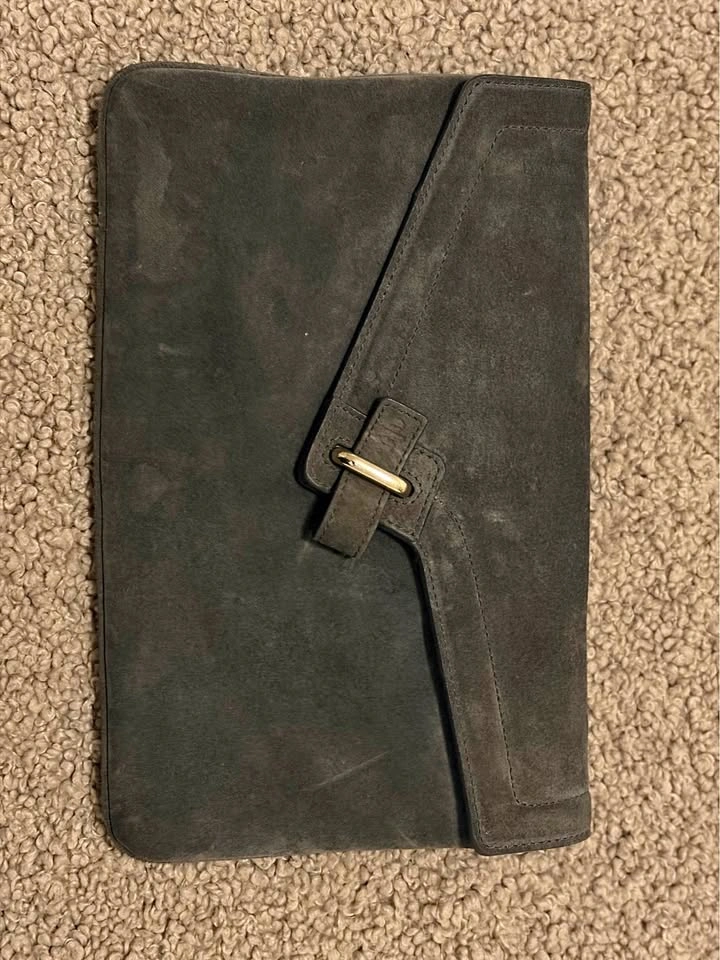ela Dark Gray Suede Clutch with Buckle