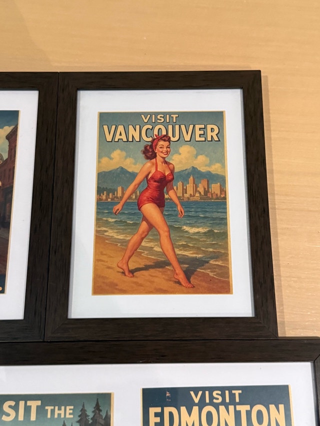 Vintage Pinup Girls Canada Travel Poster Prints Framed Set - photo 5