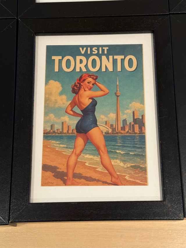 Set of 6 Framed Vintage Style Canadian City Travel Posters - photo 3