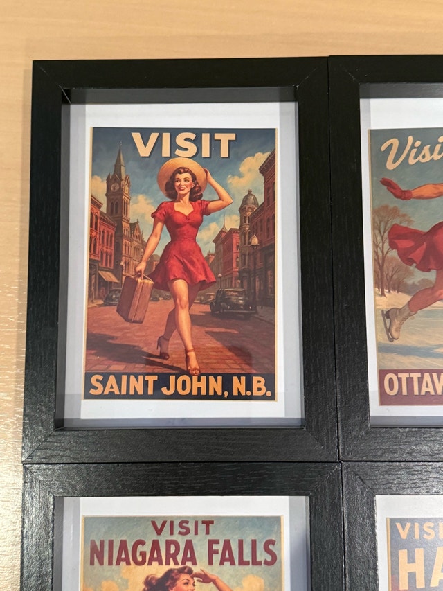 Set of 4 Vintage Style Canadian Travel Pinup Girls Posters Frame - photo 4