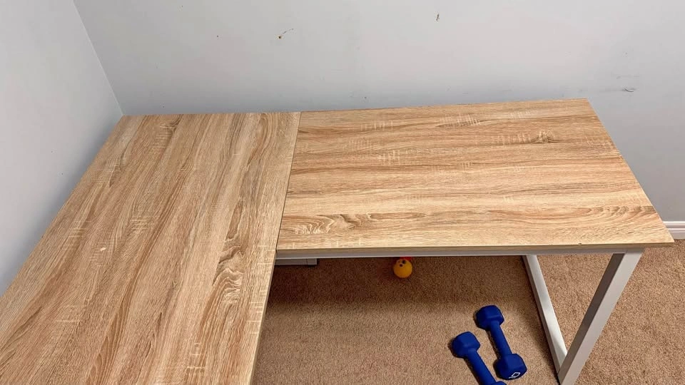 L-Shaped Computer Desk – Wood Top & White Metal Frame