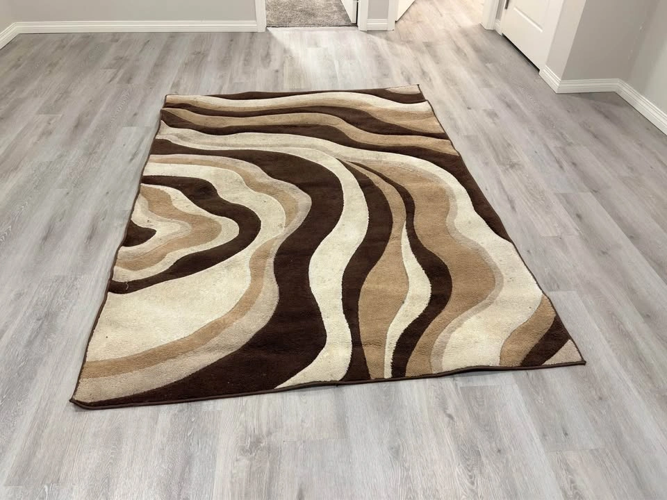 Area rug brown beige cream wavy pattern - photo 4