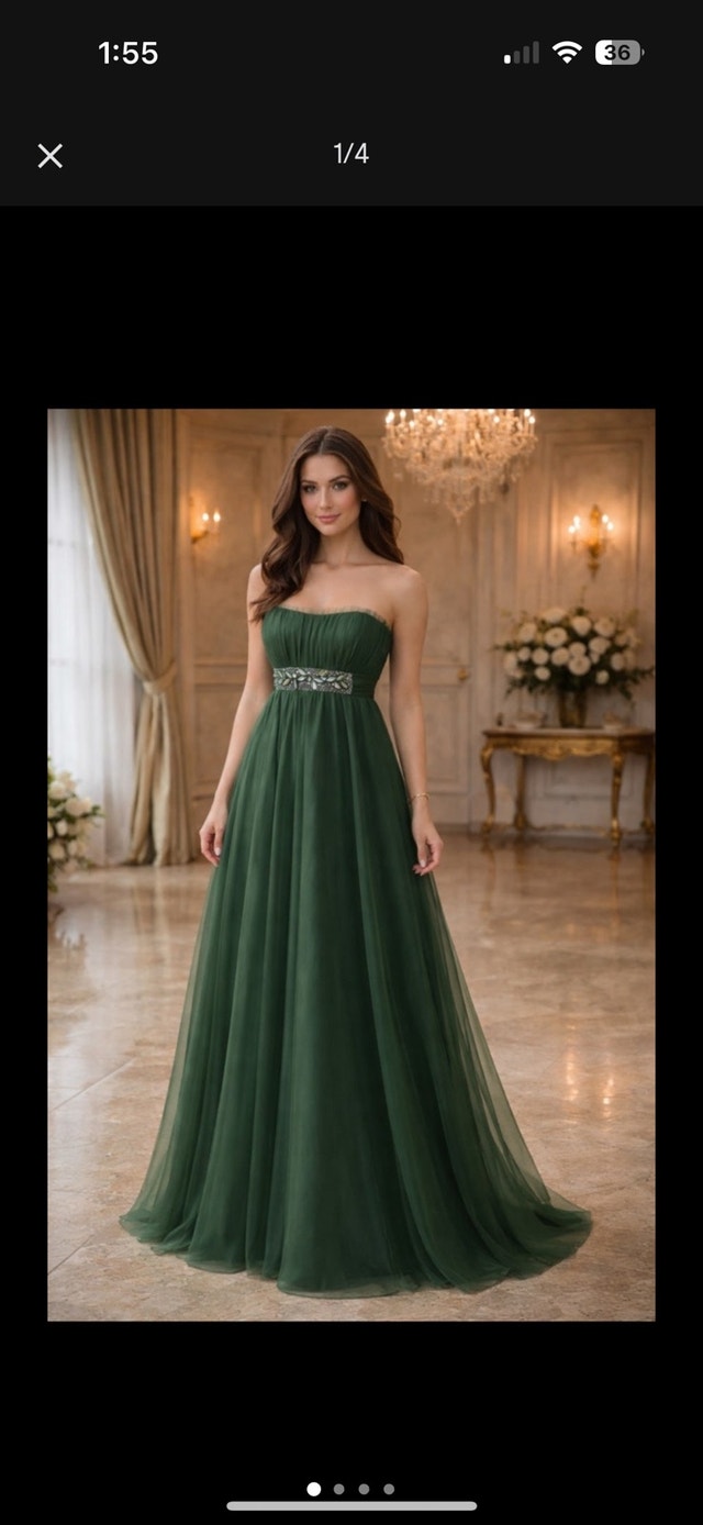 Forest Green Tulle Evening Gown