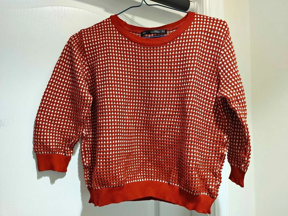 Zara - Thin Knitted Cropped Sweater with 3/4 Sleeves - Women Siz