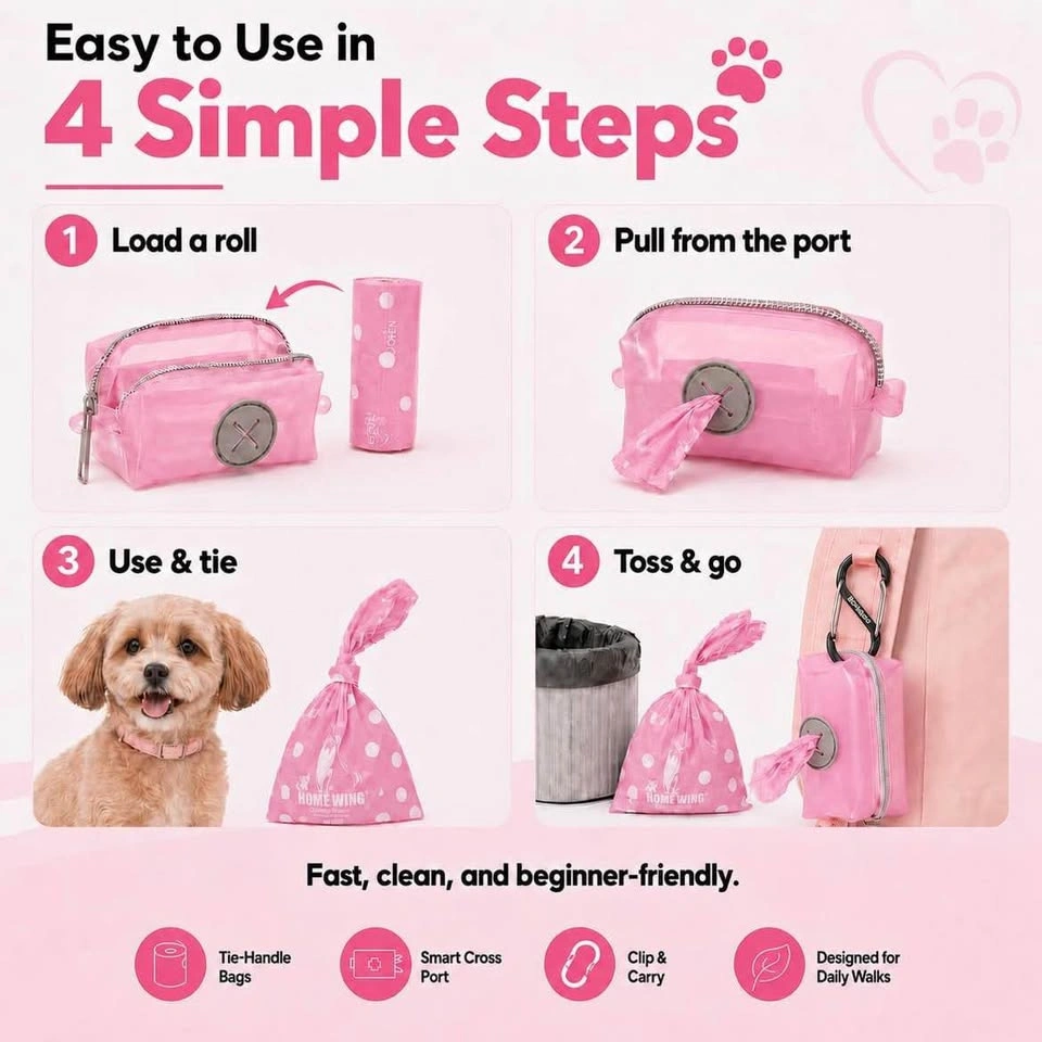 Brand New Dog Poop Bags with Holder (Pink) - photo 5