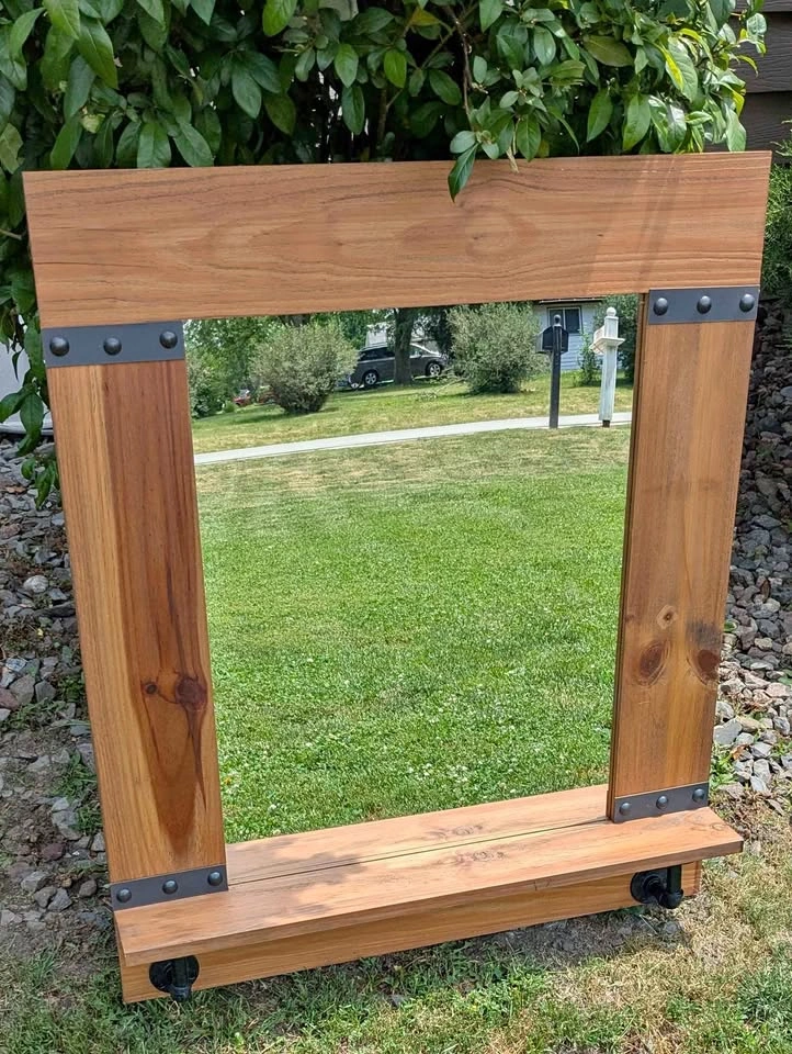 Wooden mirror with shelf 33 1/4" L x 39 1/4" H