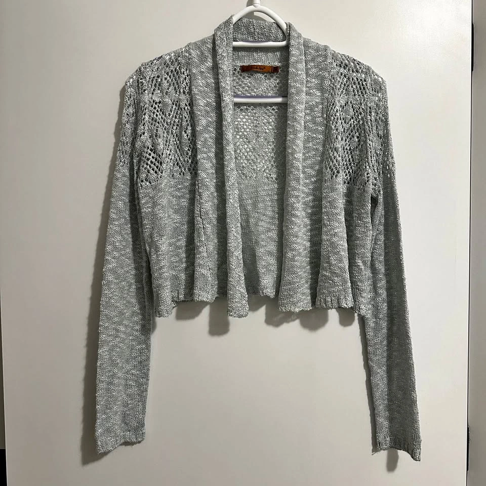 Belldini light grey open knit cardigan M