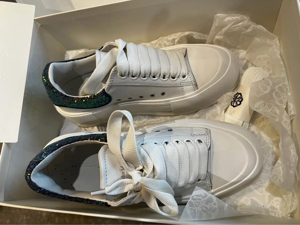 McQueen Deck Lace Up Plimsoll Sneakers White Glitter Size 36 - photo 3