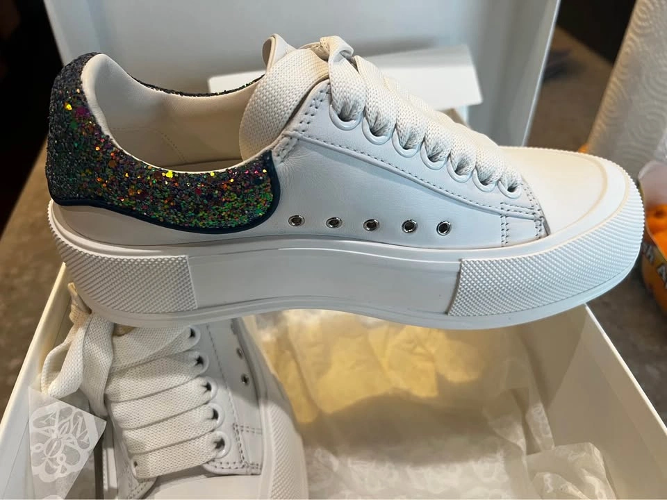 McQueen Deck Lace Up Plimsoll Sneakers White Glitter Size 36 - photo 4