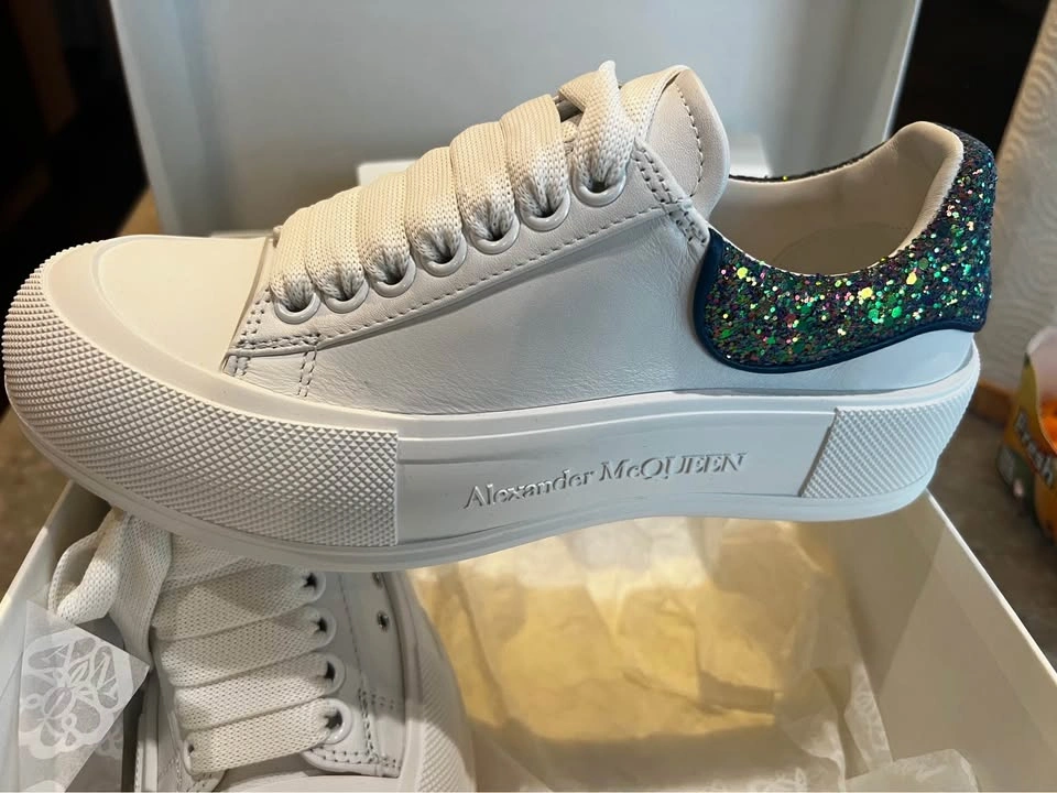 McQueen Deck Lace Up Plimsoll Sneakers White Glitter Size 36 - photo 5