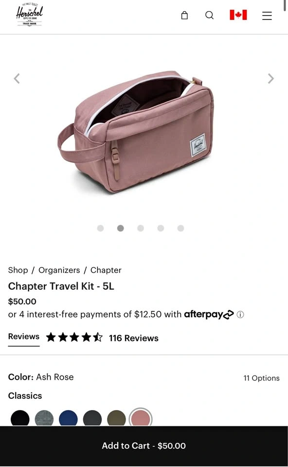 BNWT Herschel Chapter Travel Kit - 5L - Ash Rose