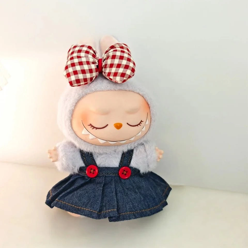 Labubu Denim Dress/ Red Gingham Bow Outfit
