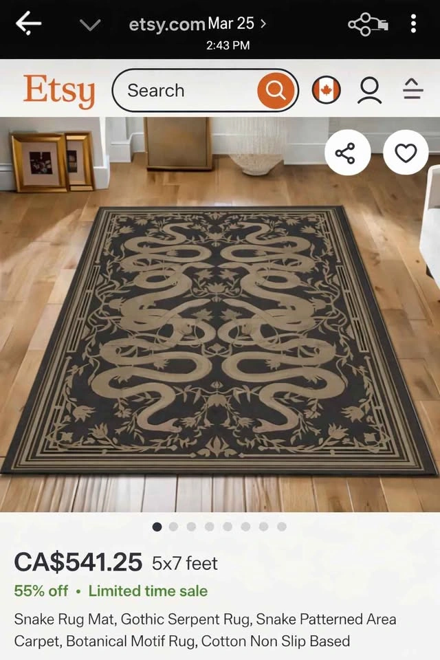 Midnight Serpent – 5x7 Black & Beige Washable Rug - photo 4