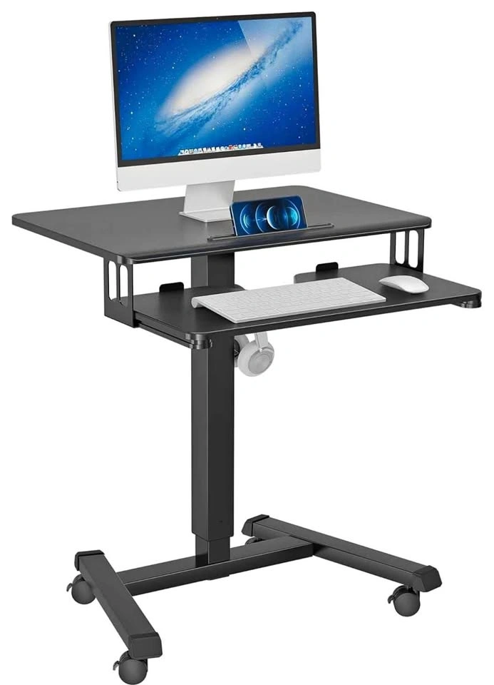 Mobile Standing Desk with Keyboard Tray, Adjustable Height