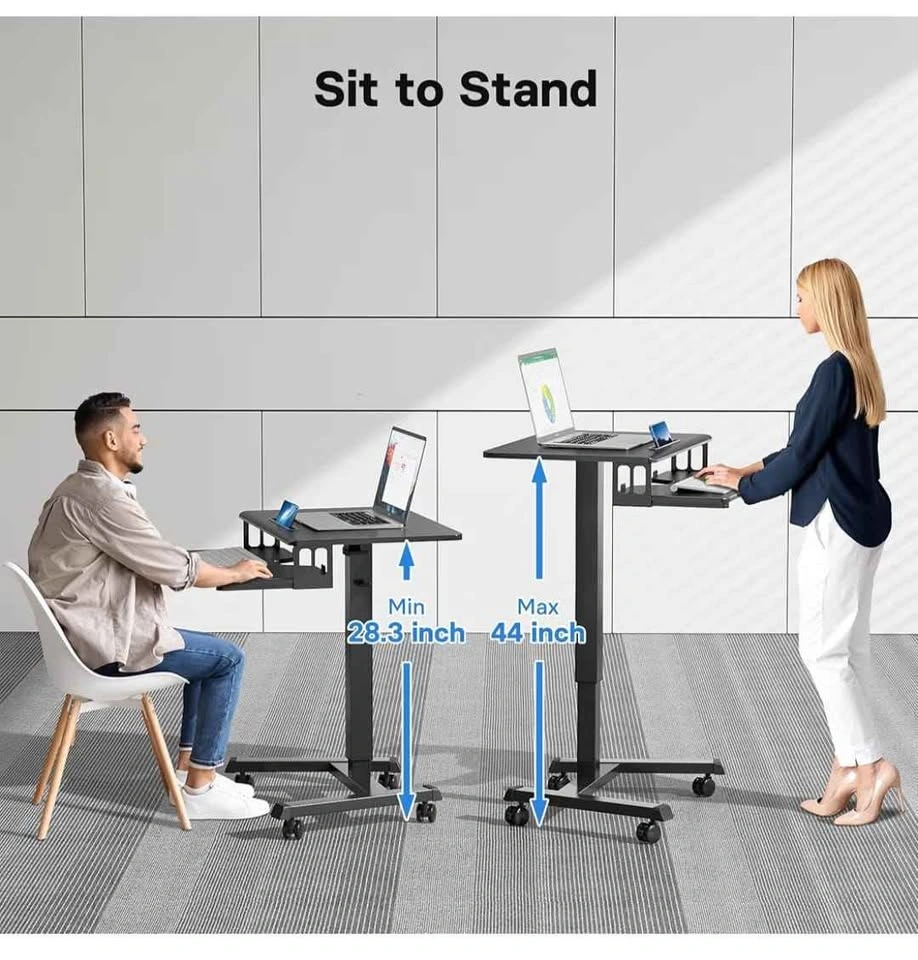Mobile Standing Desk with Keyboard Tray, Adjustable Height - photo 4