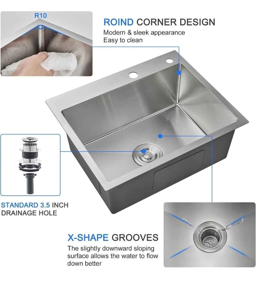 22-inch Drop in Kitchen Sink, SUS304 Stainless Steel - photo 2