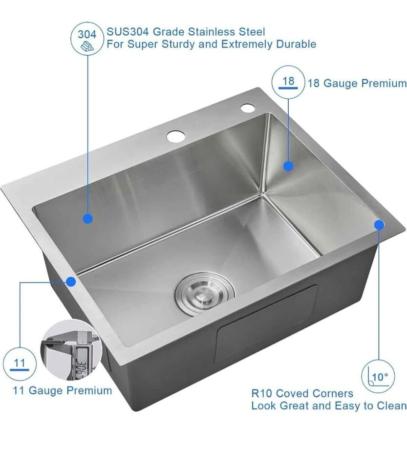 22-inch Drop in Kitchen Sink, SUS304 Stainless Steel - photo 5