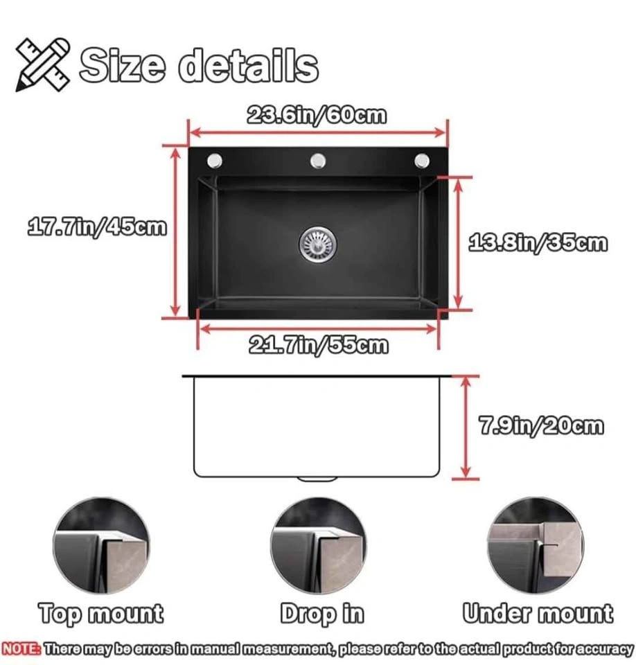 Stainless Steel Drop-in Kitchen Sink 3-Hole Single Bowl - photo 4