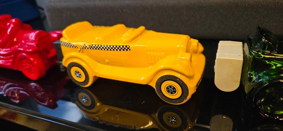 Vintage Glass & Ceramic Car Figurines - Green, Yellow, Red, Brow - photo 2
