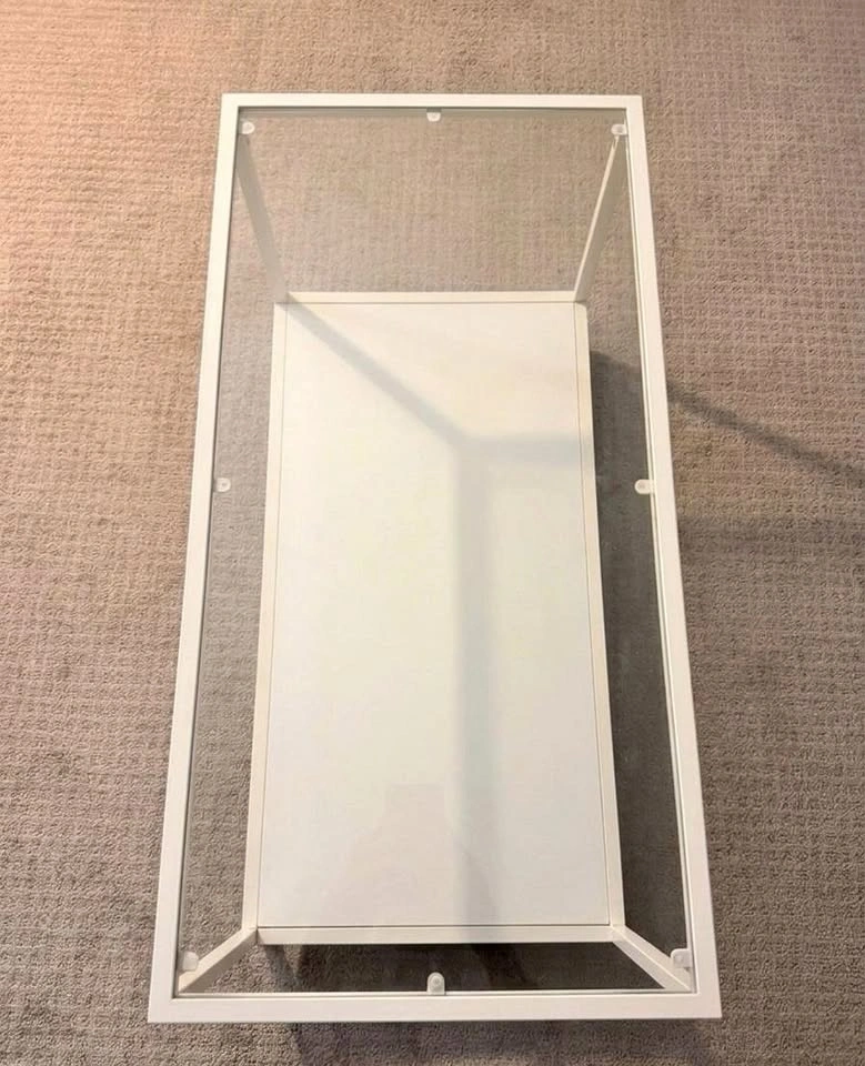 Modern White Metal & Glass Coffee Table – 36" x 17.5" x 17.5"