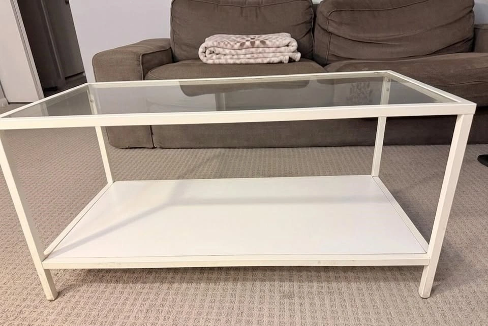 Modern White Metal & Glass Coffee Table – 36" x 17.5" x 17.5" - photo 2