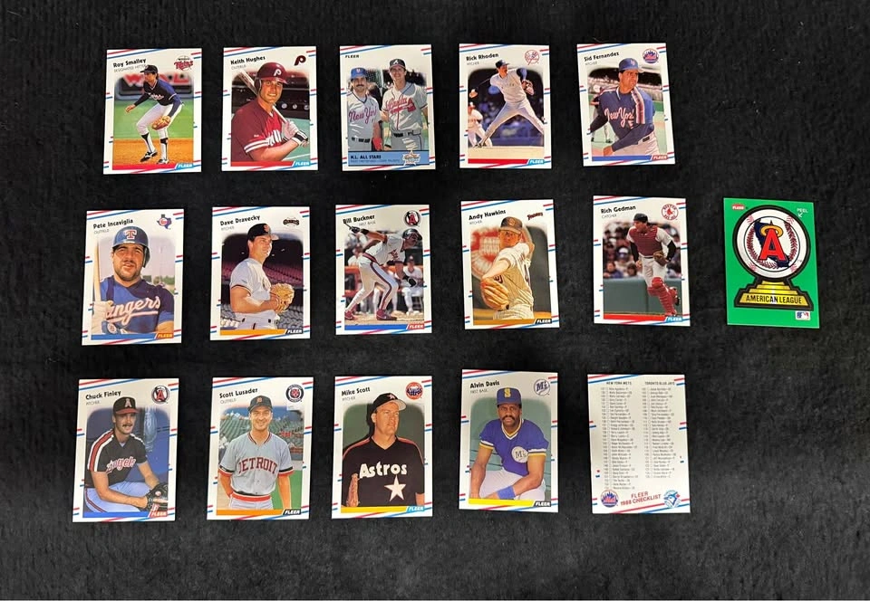 Vintage 1988 Fleer Baseball Cards (15 Cards + Sticker & Wrapper)