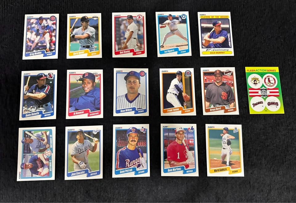 Vintage 1990 Fleer Baseball Cards Lot (15 Cards + Sticker + Wrap