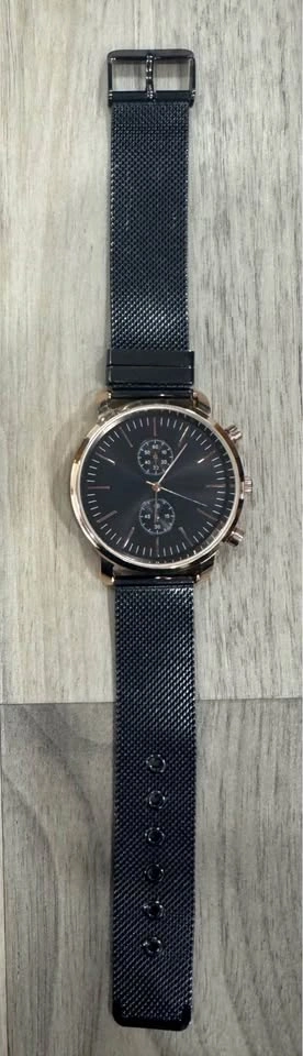 Men’s Minimalist Black Dial Watch Rose Gold Case Mesh Band - photo 3