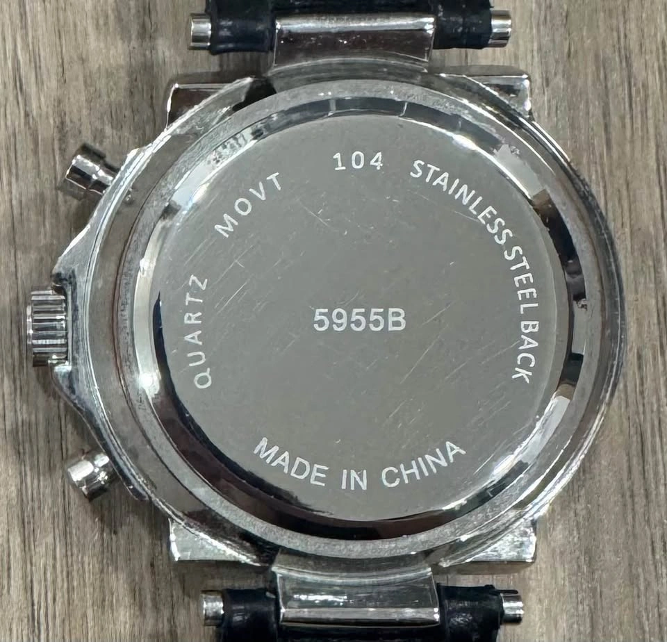 Men’s Chronograph Style Watch Black Gold Leather Strap Quartz - photo 5