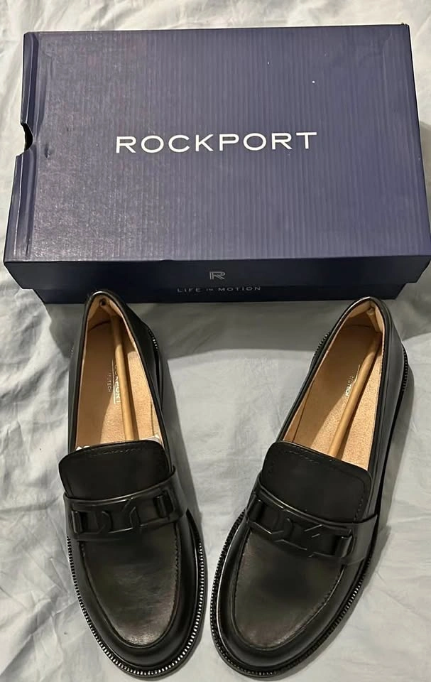 Rockport Black Leather Harleen Loafers - NEW-In-Box SZ 8.5