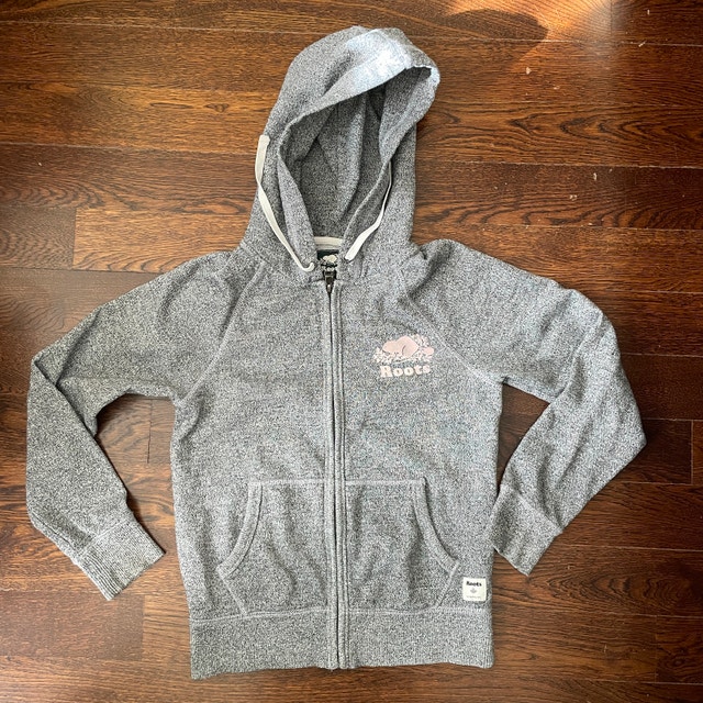 Roots Beaver Salt and Pepper Gray Zippered Kangaroo Hoodie-XXS