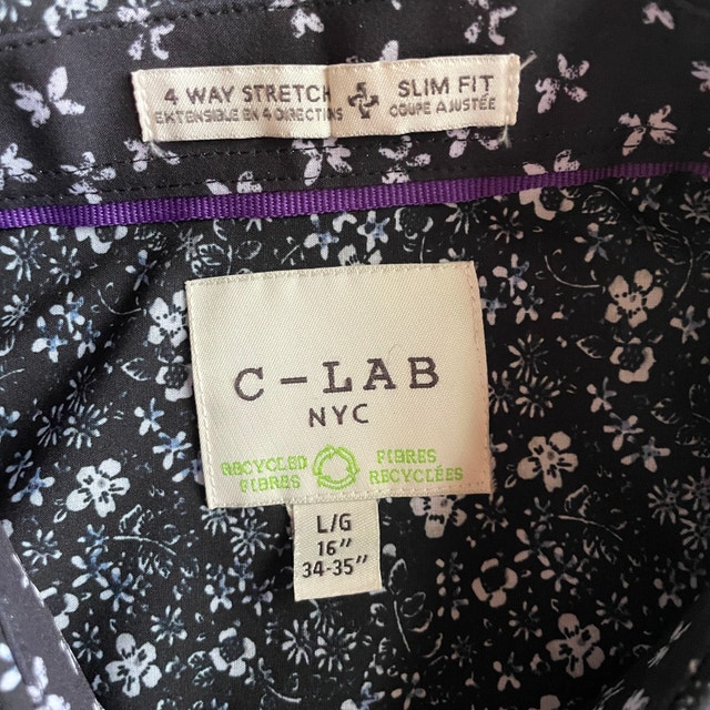 Men's Floral C-LAB Shirt-Navy Blue and White-Large 16"-34-35" - photo 2
