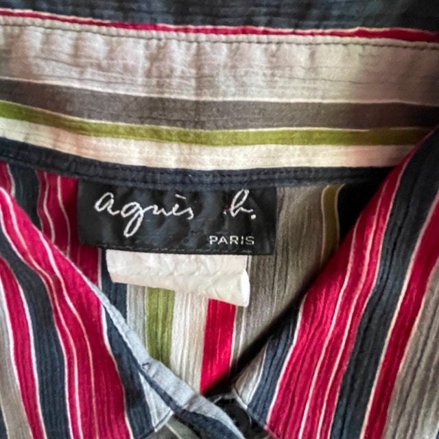 Vintage agnès b. Paris crinkle cotton striped blouse shirt-XS - photo 2