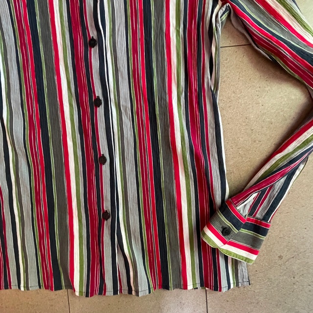 Vintage agnès b. Paris crinkle cotton striped blouse shirt-XS - photo 3