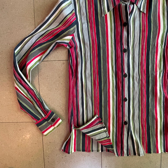 Vintage agnès b. Paris crinkle cotton striped blouse shirt-XS - photo 4