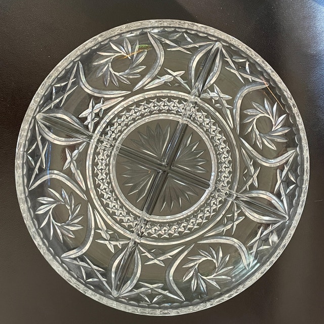 Round Crystal Platter-4 sections-German Lausitzer Crystal-11.5"